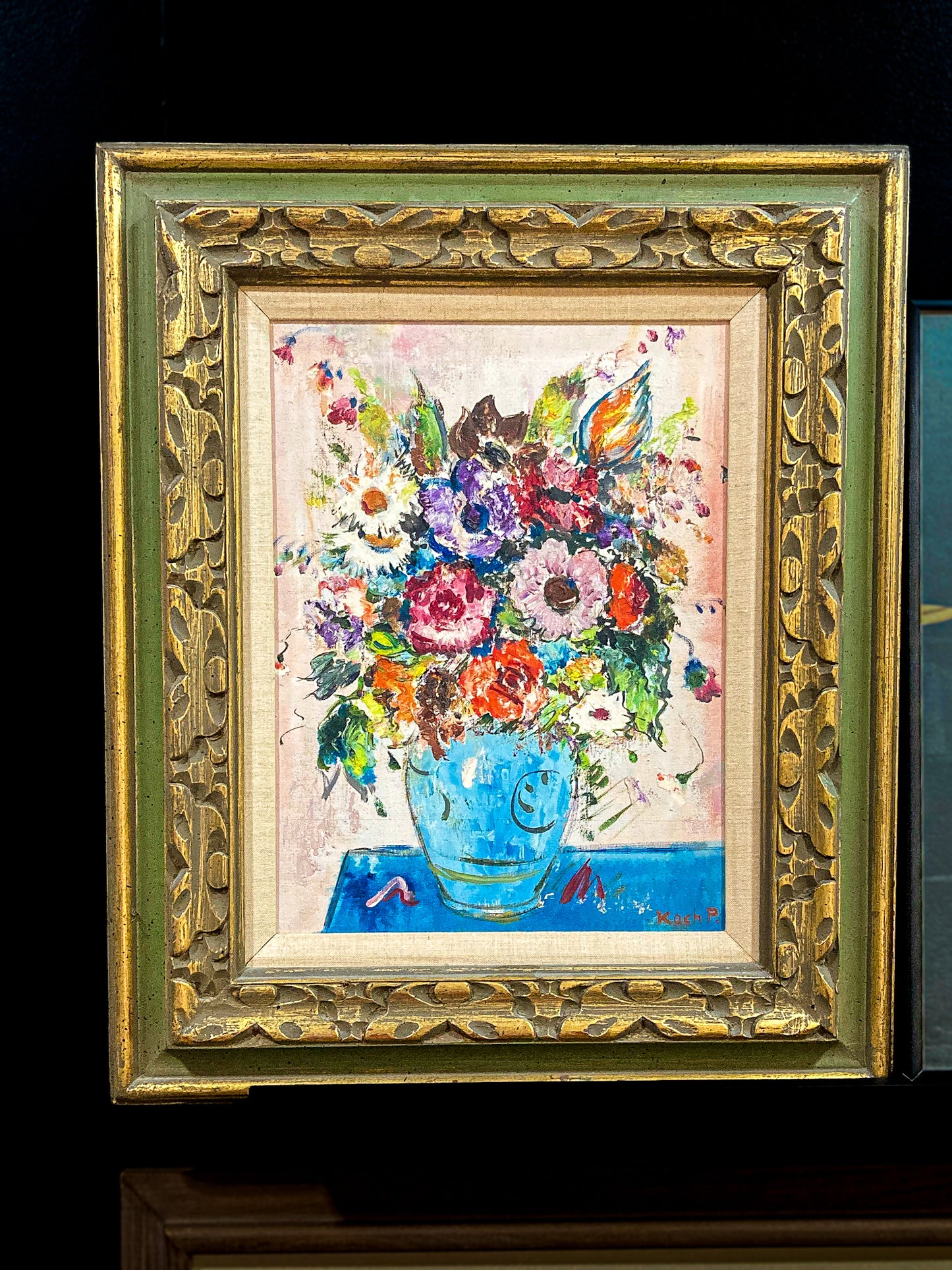 Colorful Vintage Mid 20th Century Floral Still Life P Koch Framed Painting