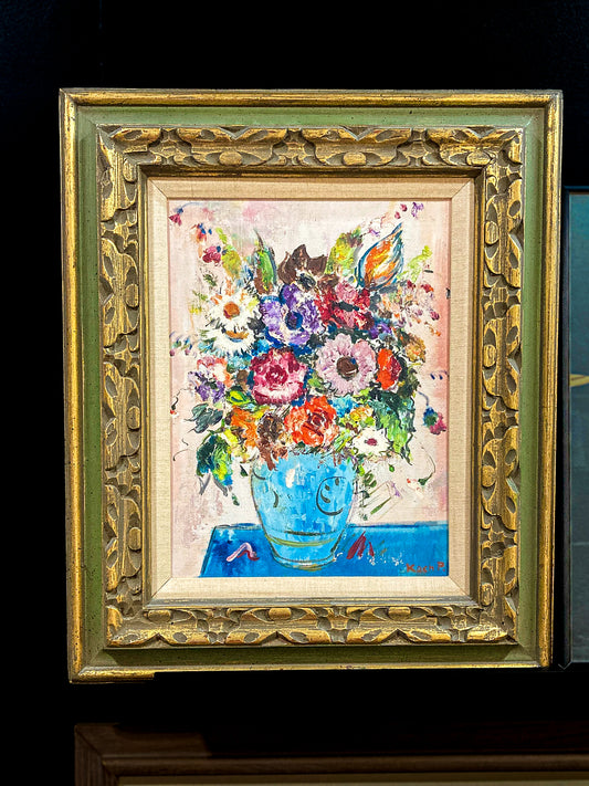 Colorful Vintage Mid 20th Century Floral Still Life P Koch Framed Painting
