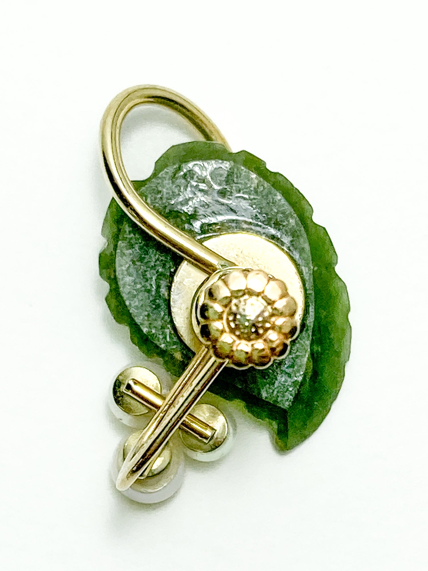 Vintage Krementz Nephrite Pearl Grapes Gold Coated Earrings Brooch Set