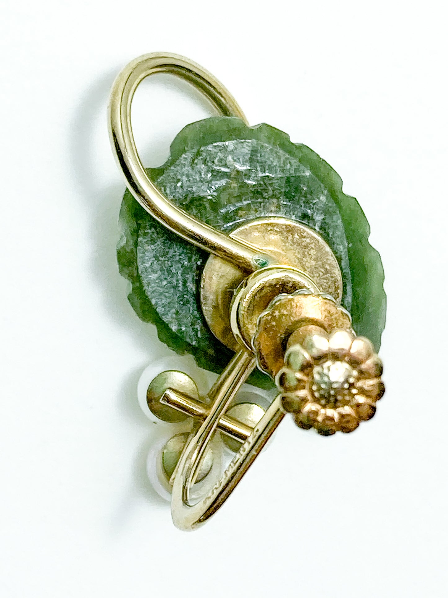 Vintage Krementz Nephrite Pearl Grapes Gold Coated Earrings Brooch Set