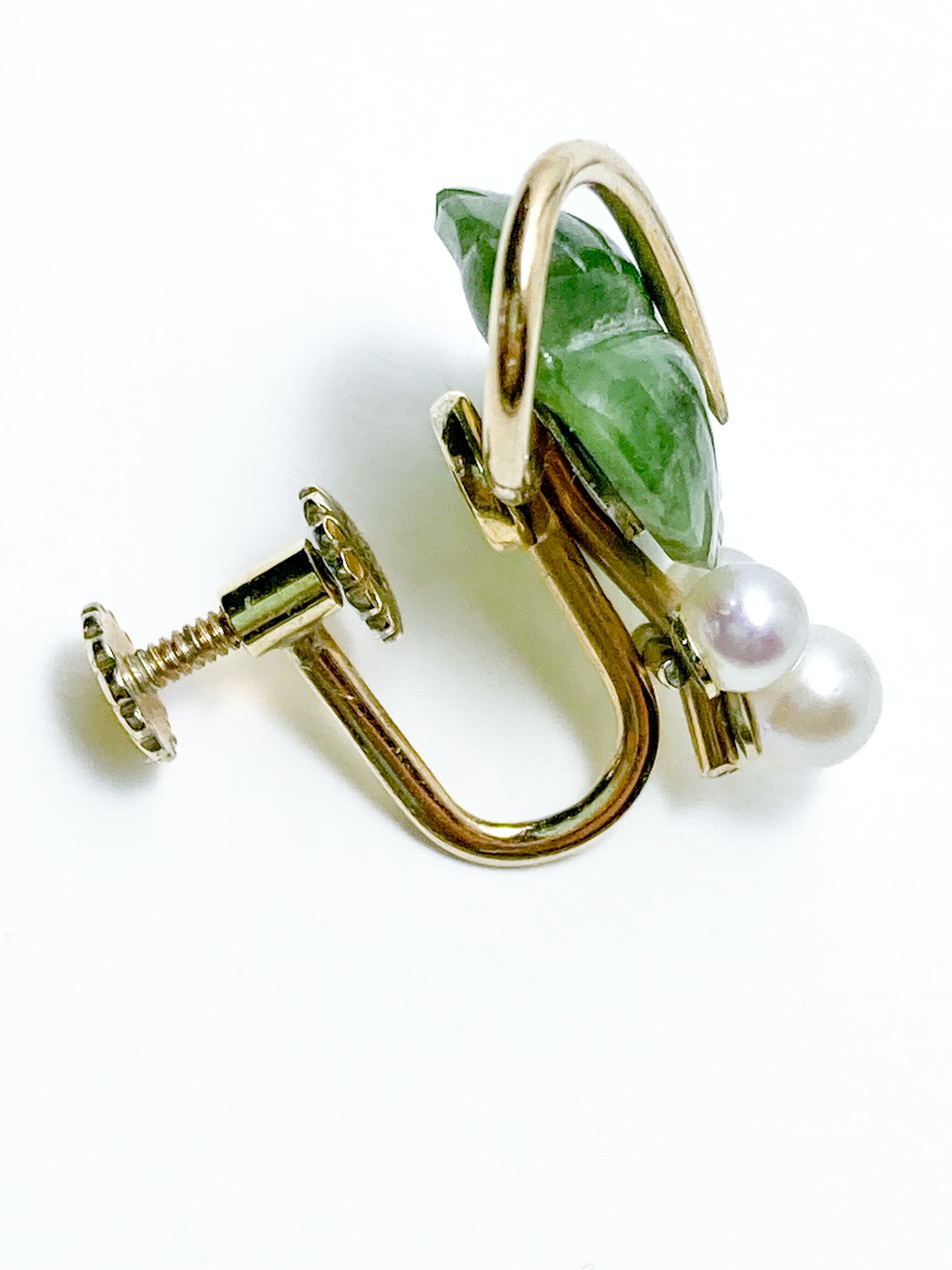 Vintage Krementz Nephrite Pearl Grapes Gold Coated Earrings Brooch Set