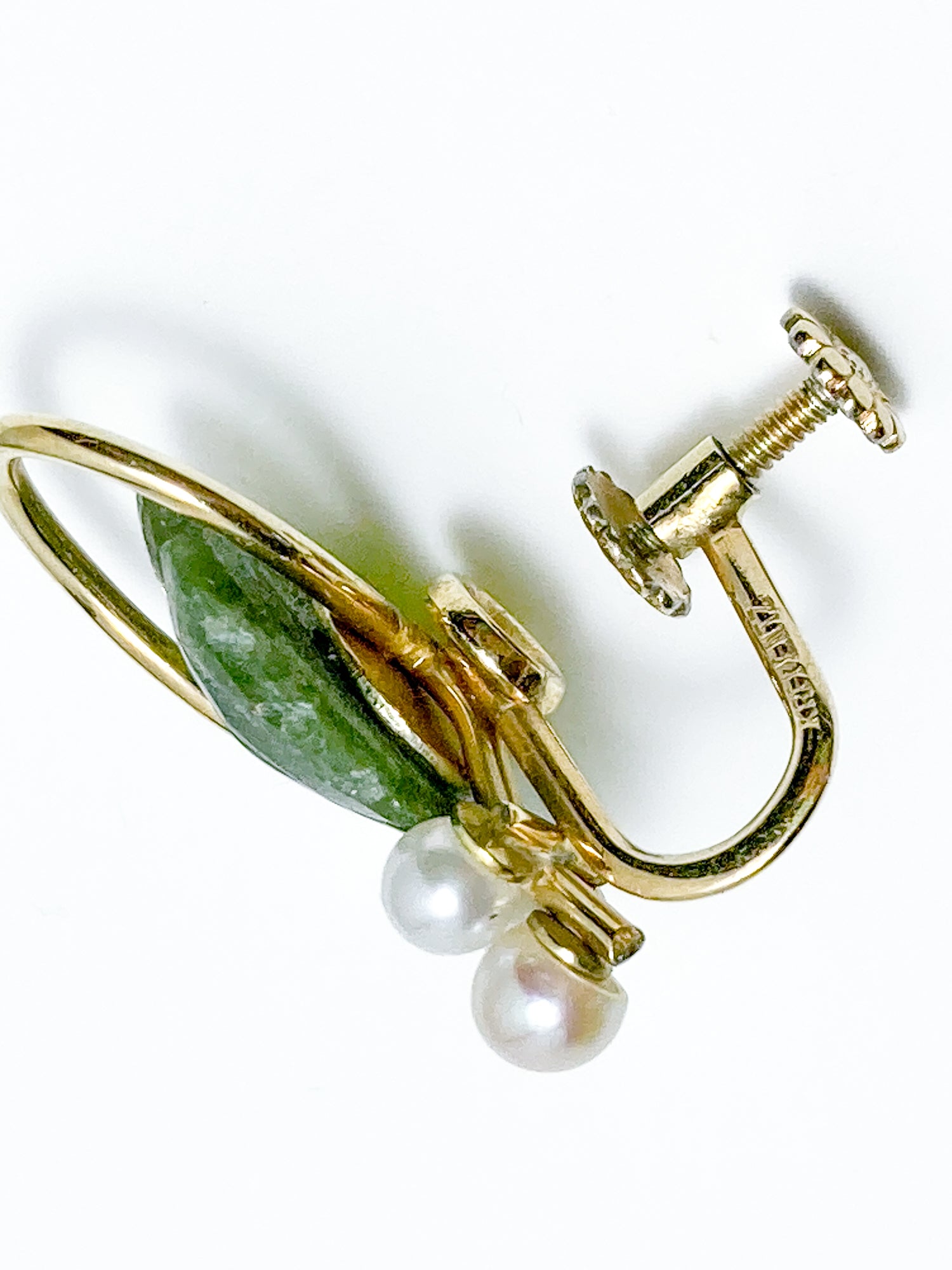 Vintage Krementz Nephrite Pearl Grapes Gold Coated Earrings Brooch Set