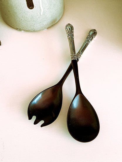 Vintage LUNT Sterling Silver Floral American Victorian Salad Serving Set