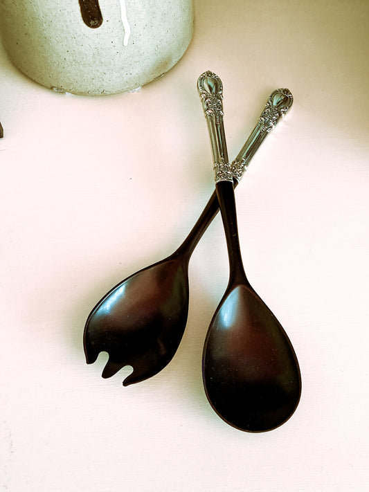 Vintage LUNT Sterling Silver Floral American Victorian Salad Serving Set