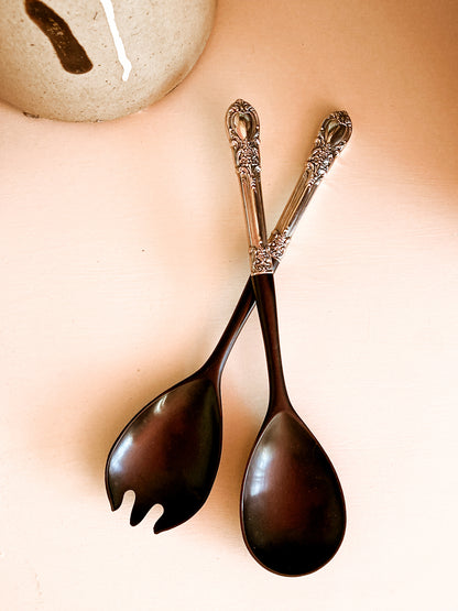 Vintage LUNT Sterling Silver Floral American Victorian Salad Serving Set