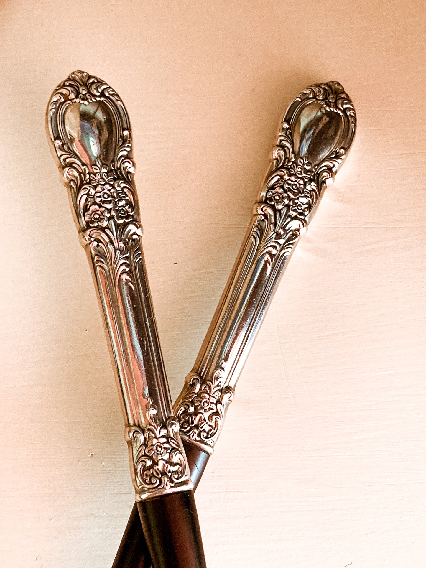 Vintage LUNT Sterling Silver Floral American Victorian Salad Serving Set