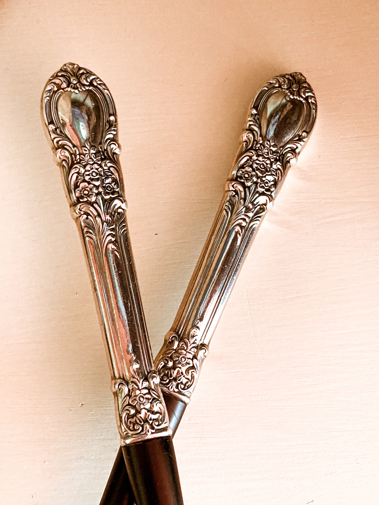 Vintage LUNT Sterling Silver Floral American Victorian Salad Serving Set