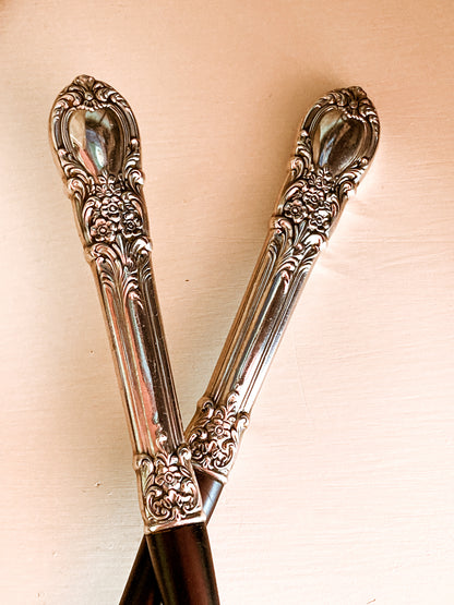 Vintage LUNT Sterling Silver Floral American Victorian Salad Serving Set