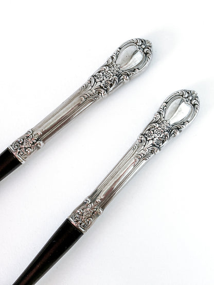 Vintage LUNT Sterling Silver Floral American Victorian Salad Serving Set