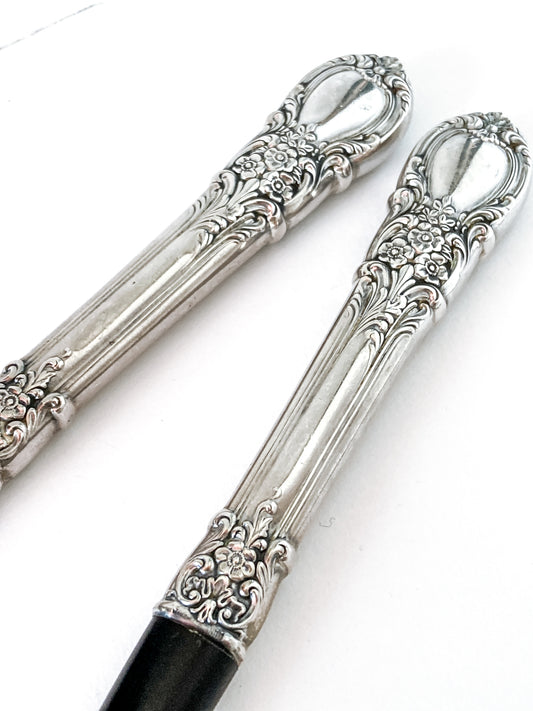 Vintage LUNT Sterling Silver Floral American Victorian Salad Serving Set