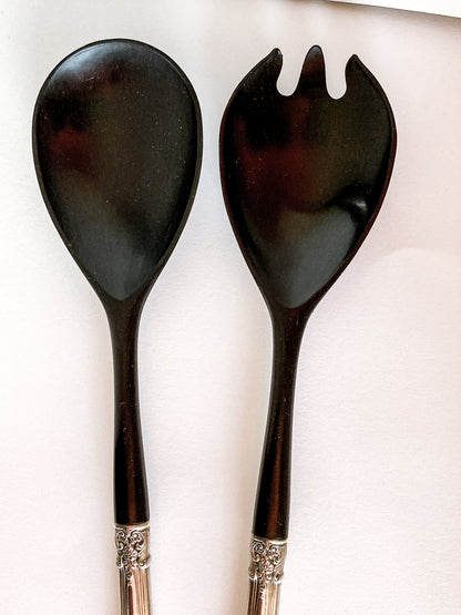 Vintage LUNT Sterling Silver Floral American Victorian Salad Serving Set