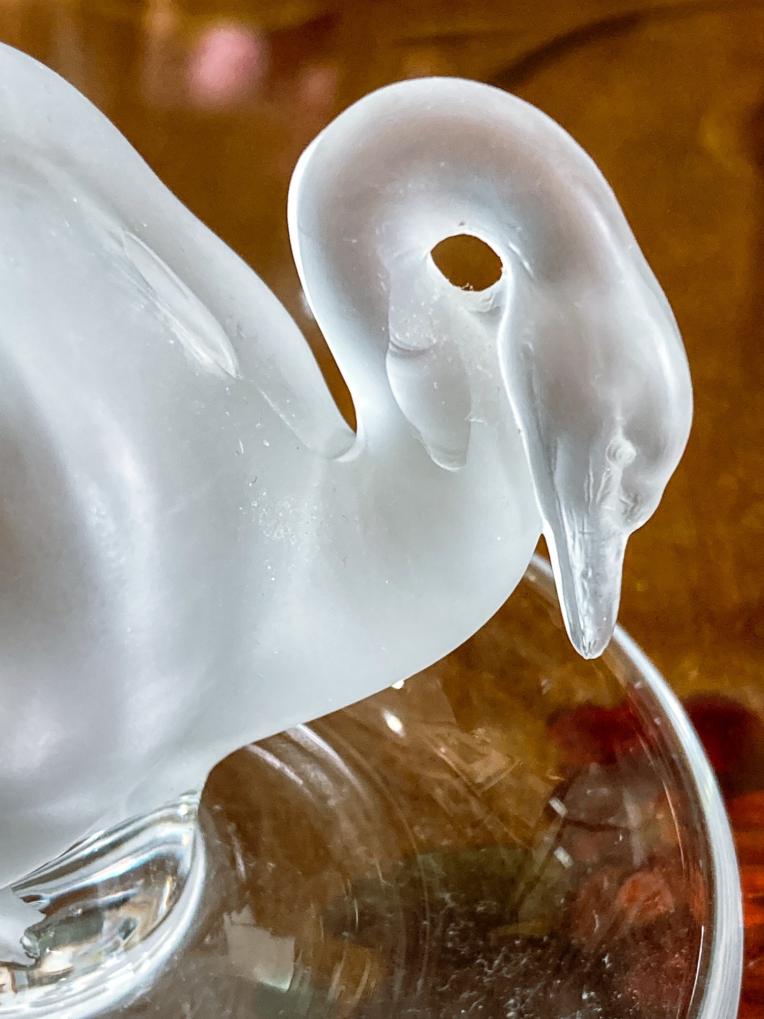 Vintage Lalique France Clear Frosted Crystal Two Swans Ring Dish