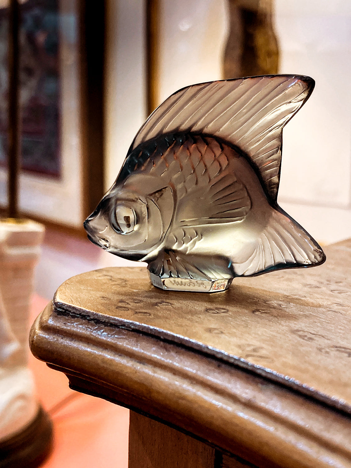 Vintage Lalique France Frosted Grey Crystal Angel Fish Small Figurine