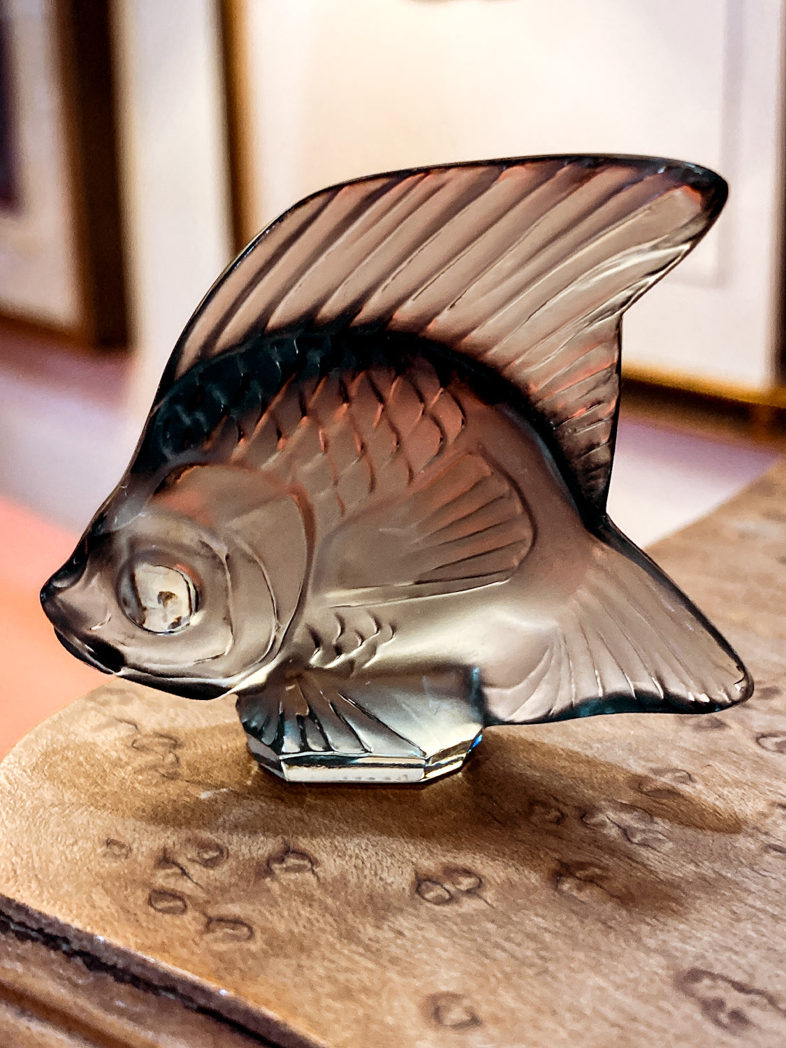 Vintage Lalique France Frosted Grey Crystal Angel Fish Small Figurine