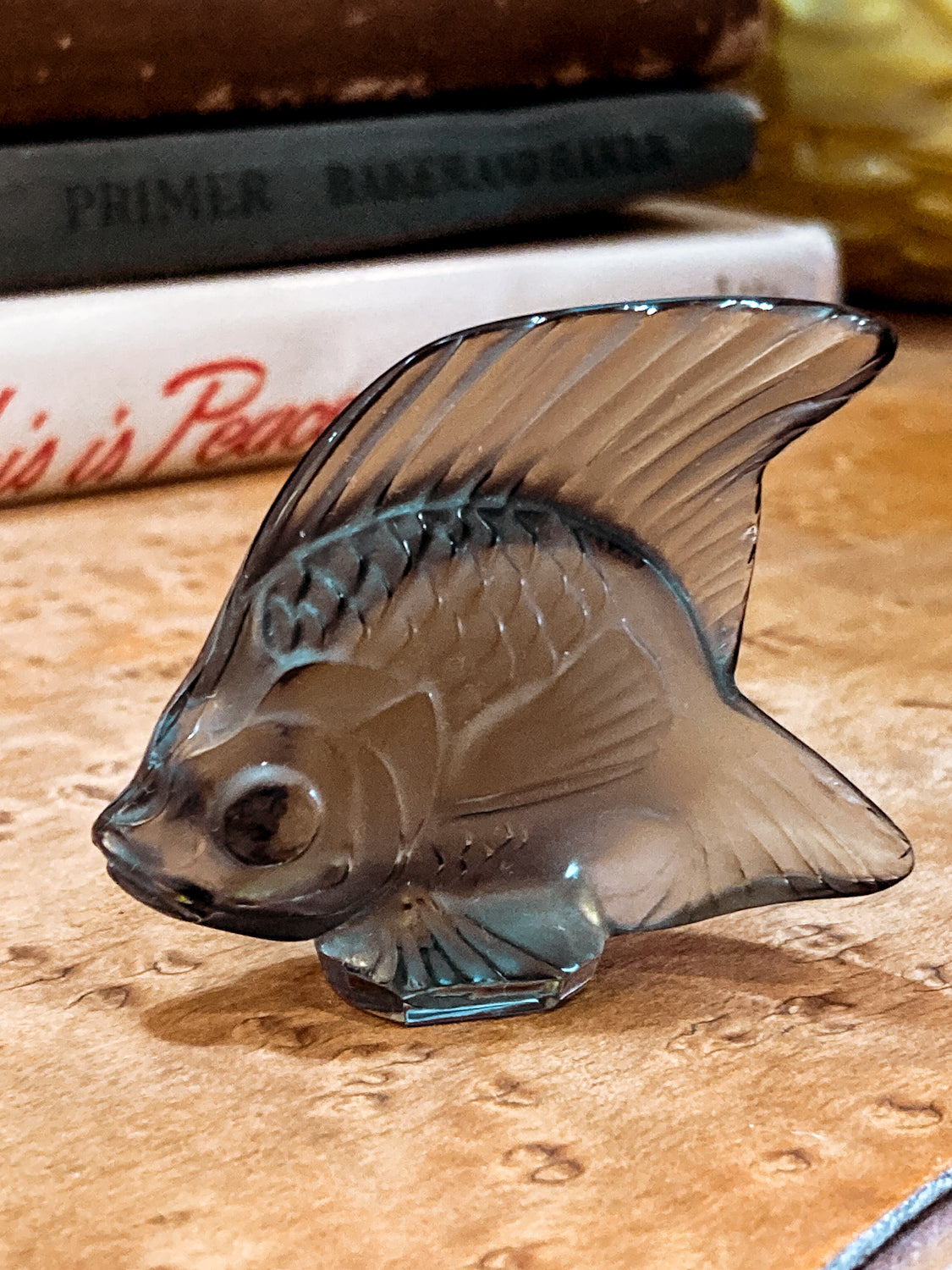 Vintage Lalique France Frosted Grey Crystal Angel Fish Small Figurine