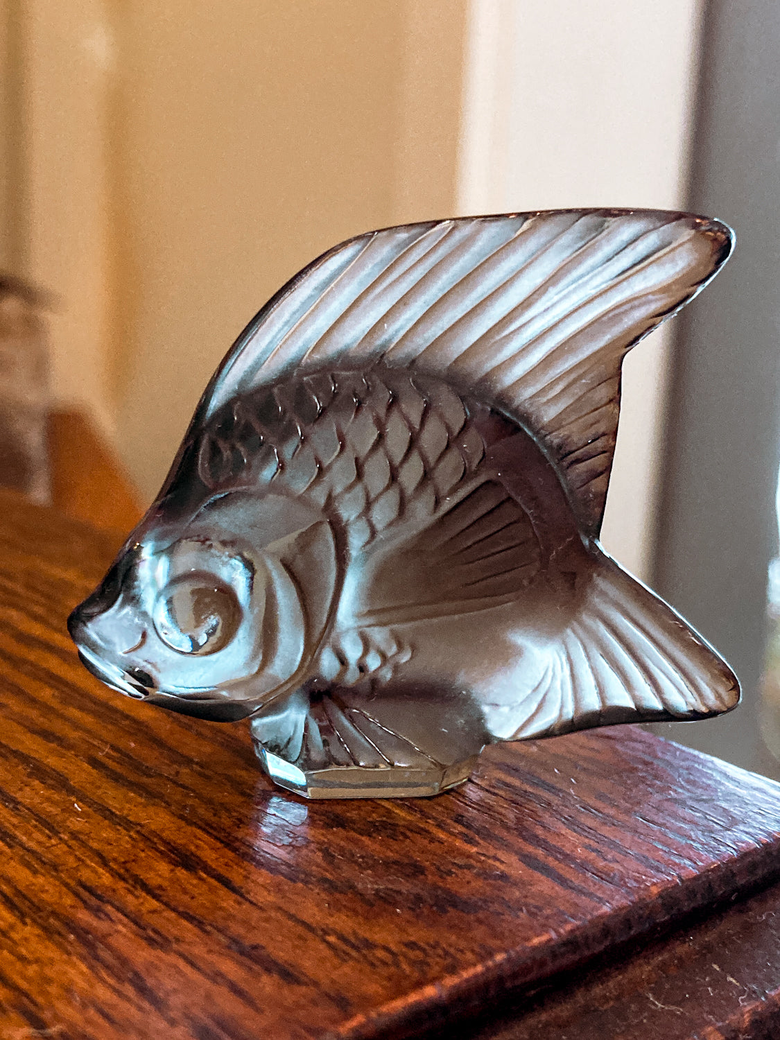 Vintage Lalique France Frosted Grey Crystal Angel Fish Small Figurine