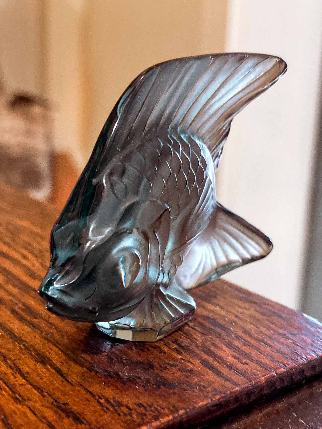 Vintage Lalique France Frosted Grey Crystal Angel Fish Small Figurine