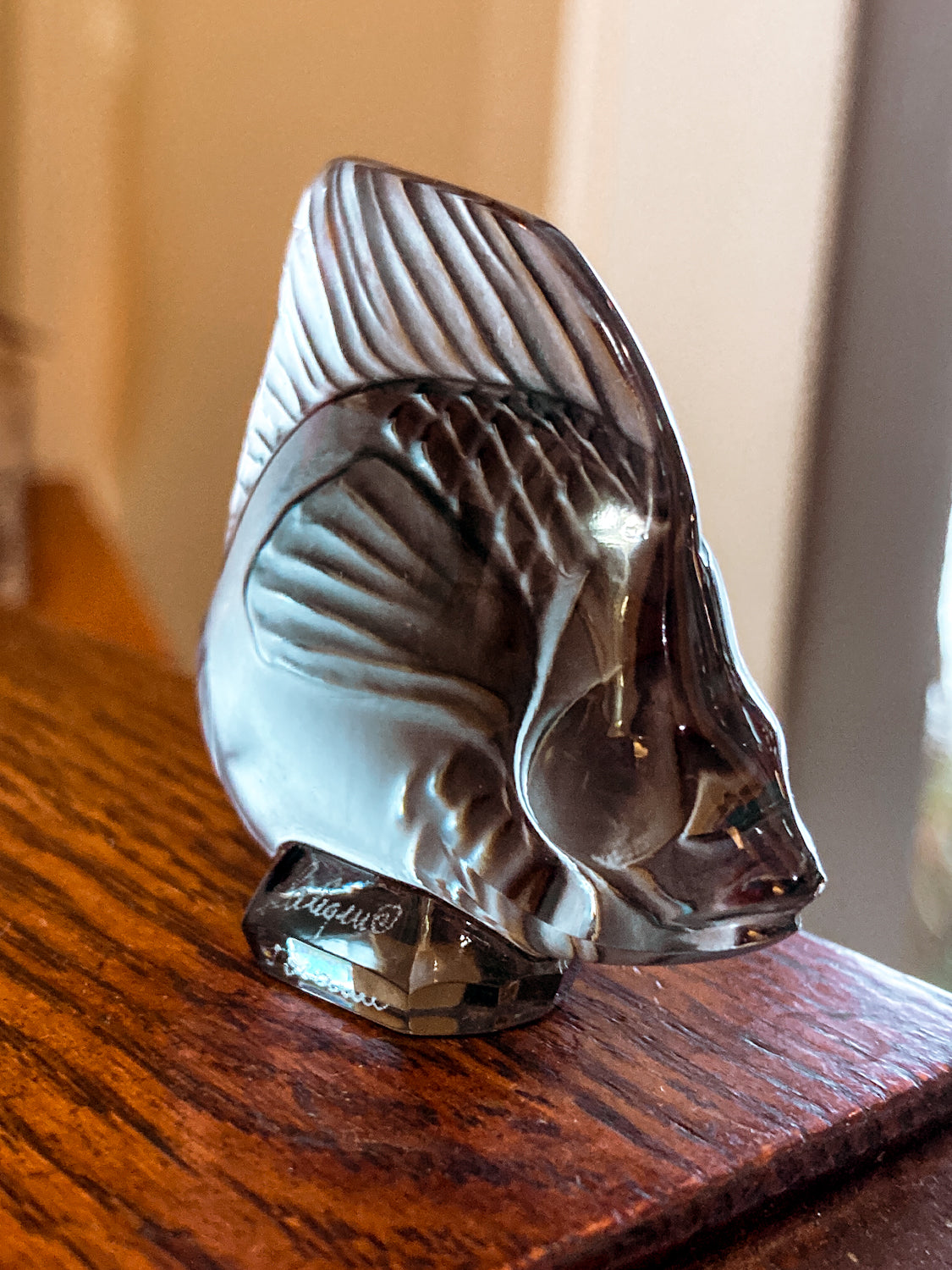 Vintage Lalique France Frosted Grey Crystal Angel Fish Small Figurine