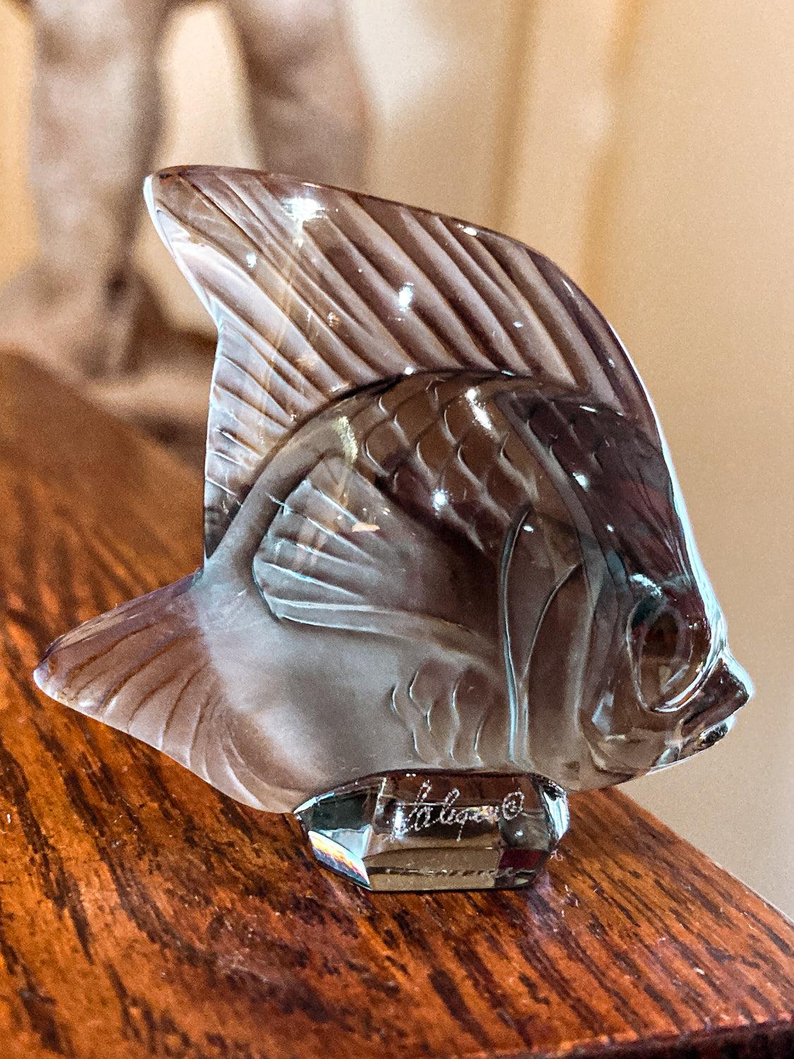 Vintage Lalique France Frosted Grey Crystal Angel Fish Small Figurine