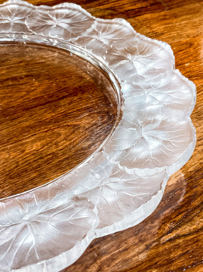 Vintage Lalique France Honfleur Geranium 11 Inch Clear Crystal Dish Plate