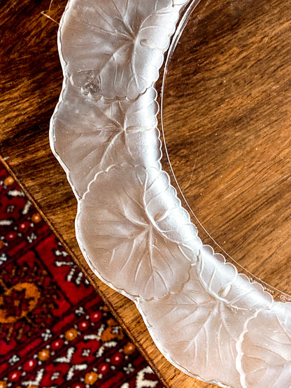 Vintage Lalique France Honfleur Geranium 11 Inch Clear Crystal Dish Plate