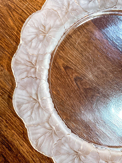 Vintage Lalique France Honfleur Geranium 11 Inch Clear Crystal Dish Plate