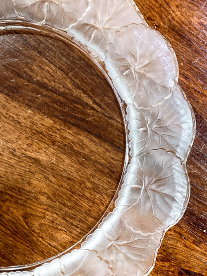 Vintage Lalique France Honfleur Geranium 11 Inch Clear Crystal Dish Plate