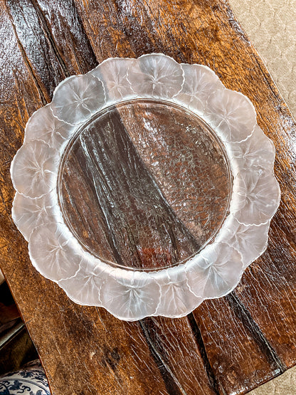 Vintage Lalique France Honfleur Geranium 11 Inch Clear Crystal Dish Plate