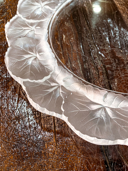 Vintage Lalique France Honfleur Geranium 11 Inch Clear Crystal Dish Plate