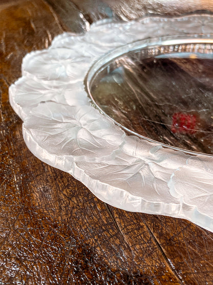 Vintage Lalique France Honfleur Geranium 11 Inch Clear Crystal Dish Plate
