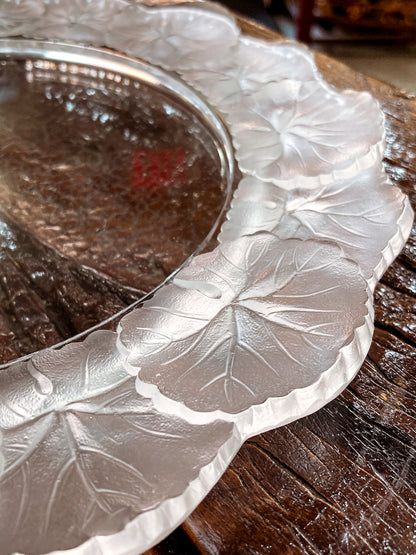 Vintage Lalique France Honfleur Geranium 11 Inch Clear Crystal Dish Plate
