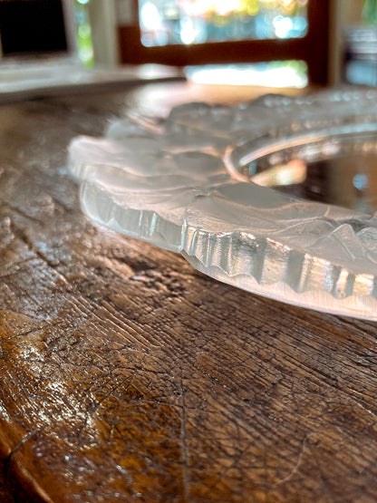 Vintage Lalique France Honfleur Geranium 11 Inch Clear Crystal Dish Plate