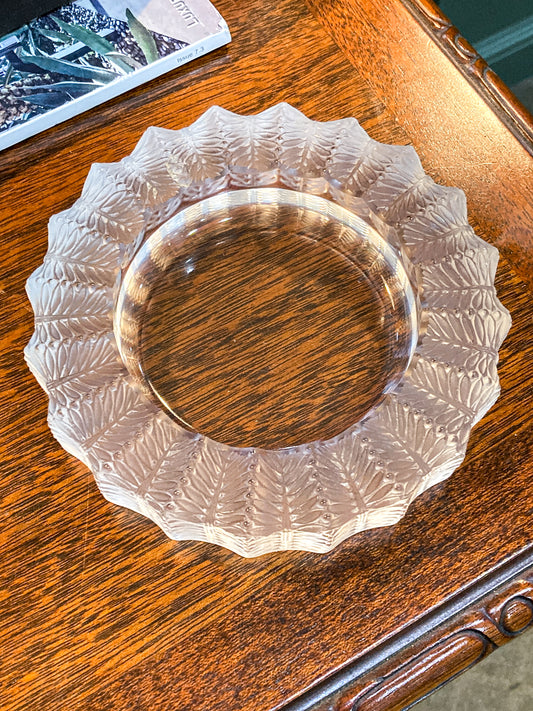 Vintage Lalique France Jamaique Pattern Frosted Clear Crystal Spoon Rest Dish