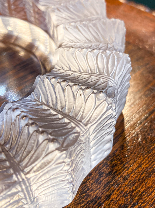 Vintage Lalique France Jamaique Pattern Frosted Clear Crystal Spoon Rest Dish