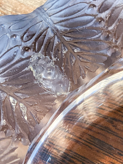 Vintage Lalique France Jamaique Pattern Frosted Clear Crystal Spoon Rest Dish
