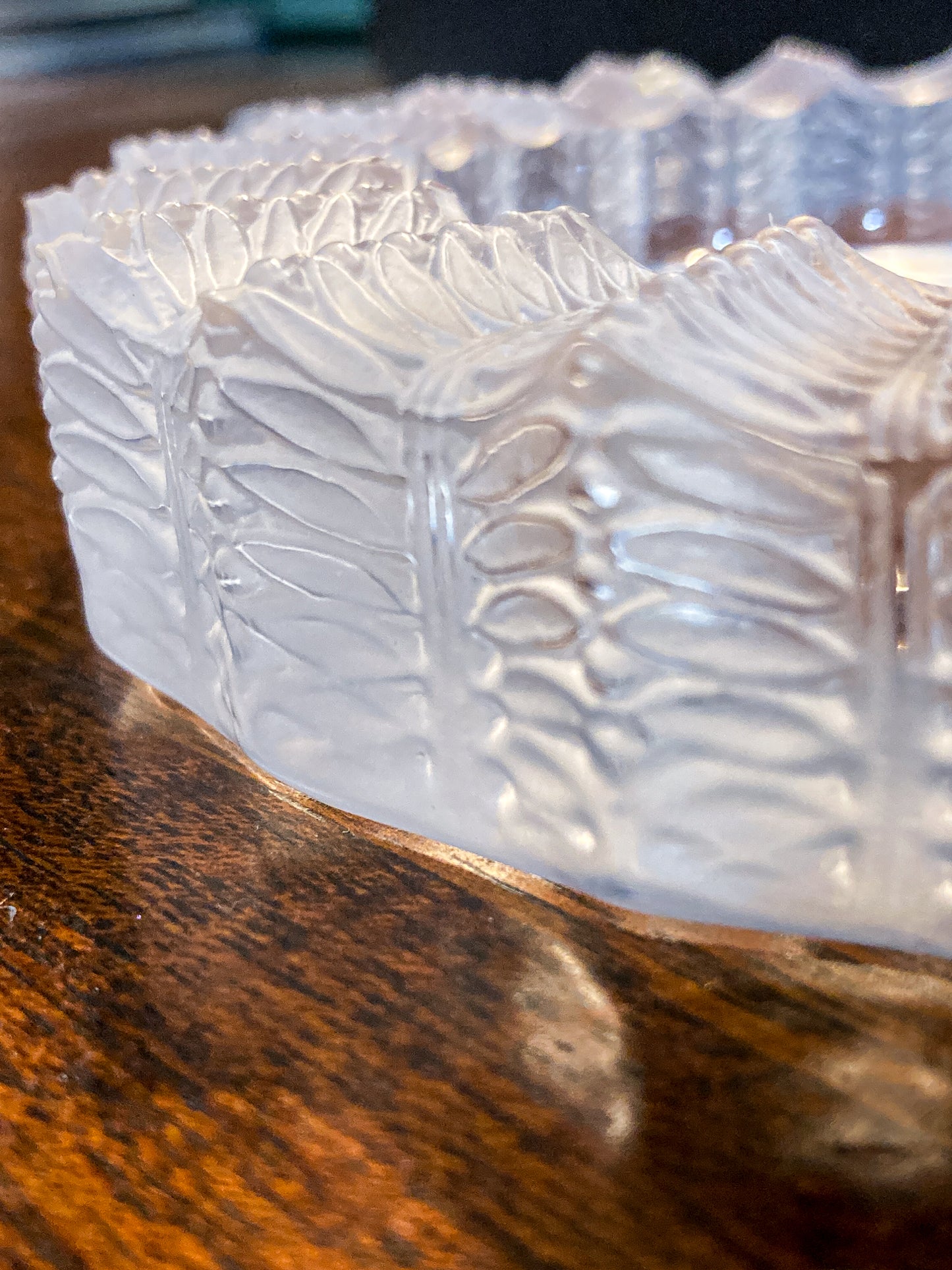 Vintage Lalique France Jamaique Pattern Frosted Clear Crystal Spoon Rest Dish