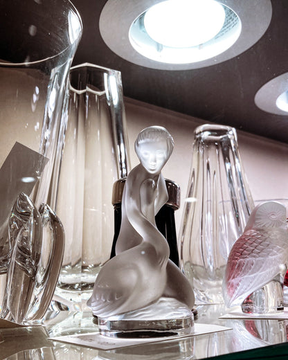 Vintage Art Nouveau Lalique Leda Swan Mythological Frosted Crystal Figurine