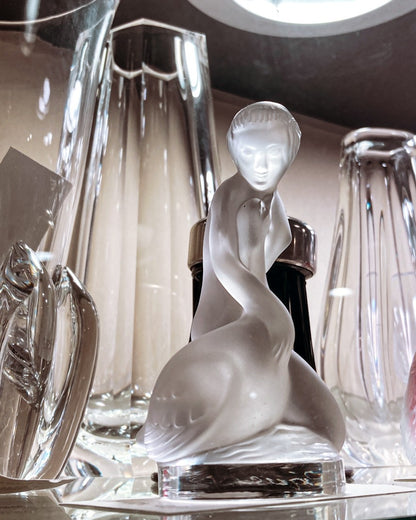 Vintage Art Nouveau Lalique Leda Swan Mythological Frosted Crystal Figurine