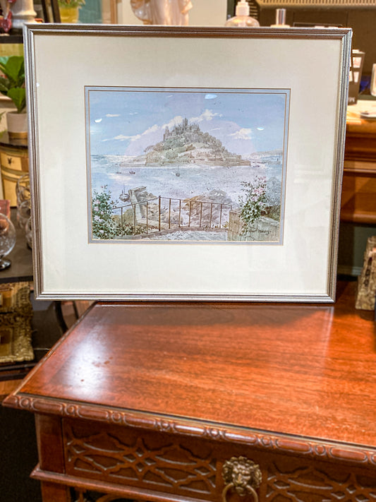 Vintage Robert Laessig St Michael's Mount Watercolor Framed Landscape Painting