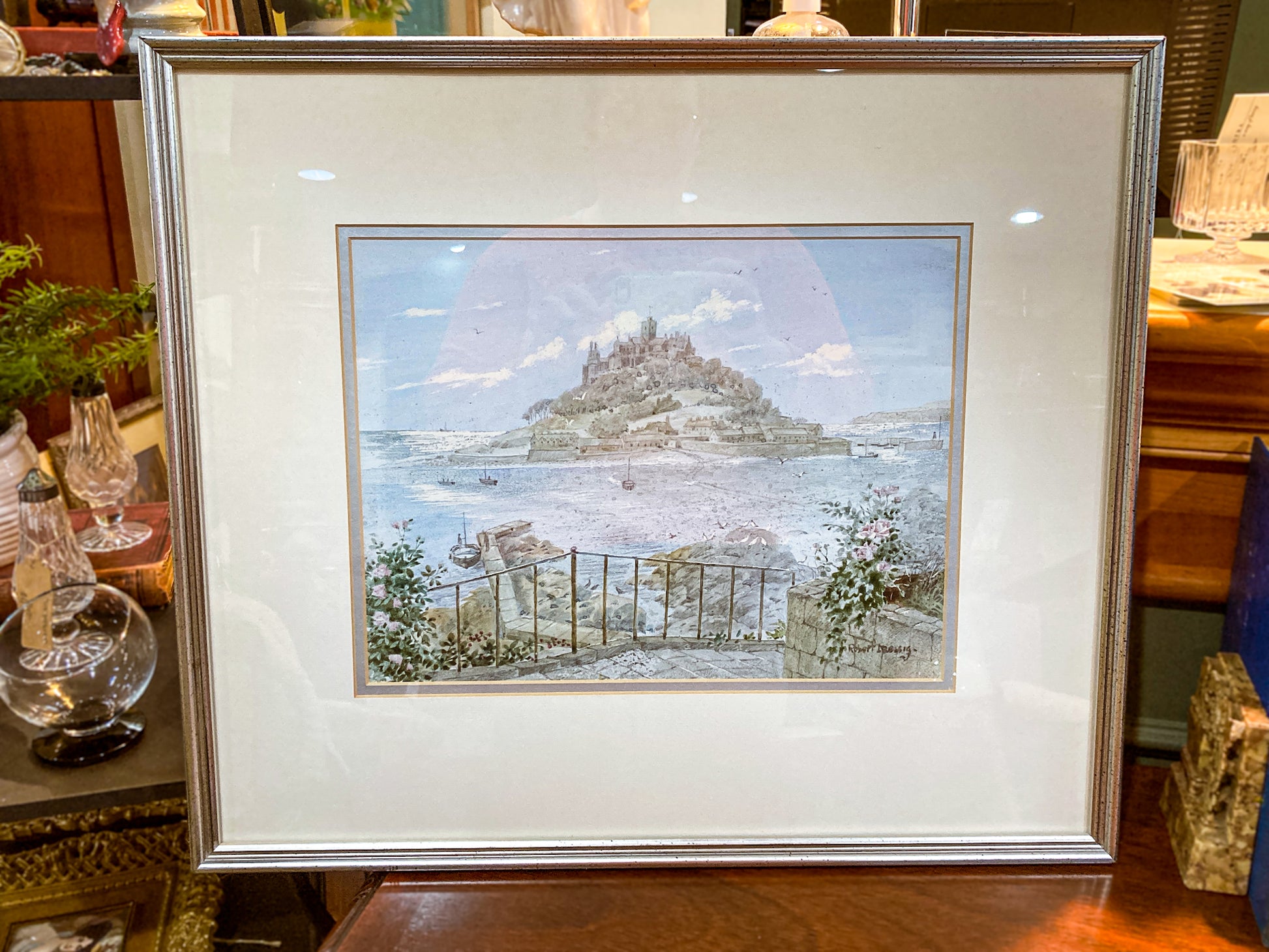 Vintage Robert Laessig St Michael's Mount Watercolor Framed Landscape Painting
