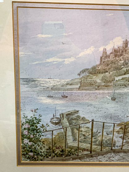 Vintage Robert Laessig St Michael's Mount Watercolor Framed Landscape Painting