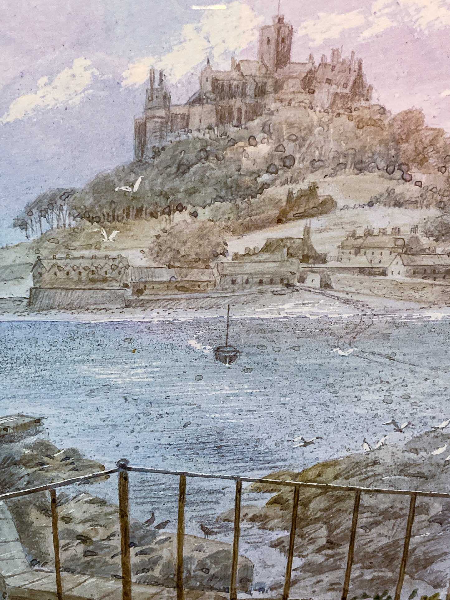 Vintage Robert Laessig St Michael's Mount Watercolor Framed Landscape Painting