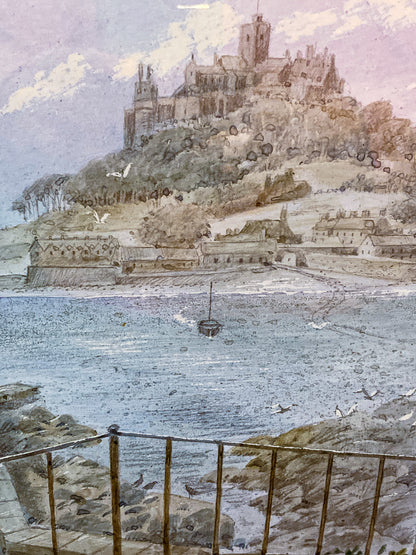 Vintage Robert Laessig St Michael's Mount Watercolor Framed Landscape Painting