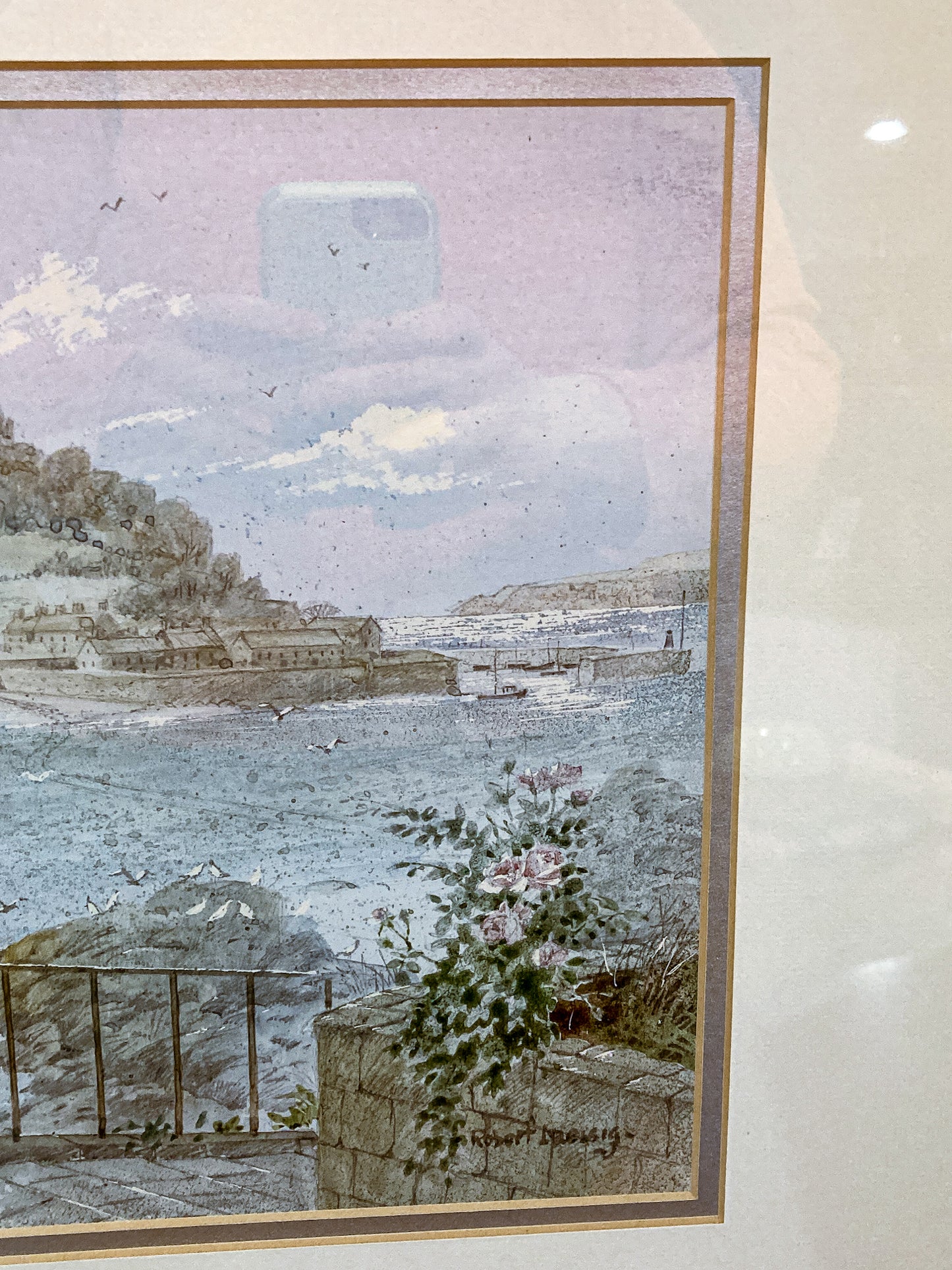 Vintage Robert Laessig St Michael's Mount Watercolor Framed Landscape Painting