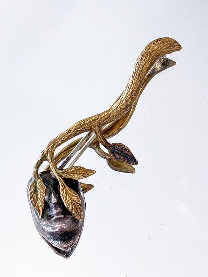 Vintage Linda Hesh Sculptural Branch Leaf Mask Face Brooch Pin