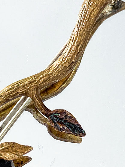 Vintage Linda Hesh Sculptural Branch Leaf Mask Face Brooch Pin