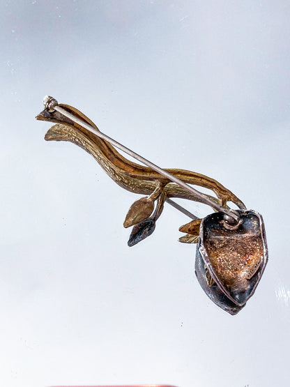Vintage Linda Hesh Sculptural Branch Leaf Mask Face Brooch Pin