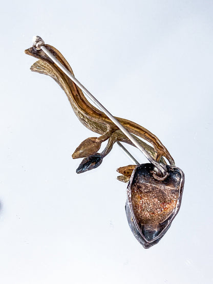 Vintage Linda Hesh Sculptural Branch Leaf Mask Face Brooch Pin