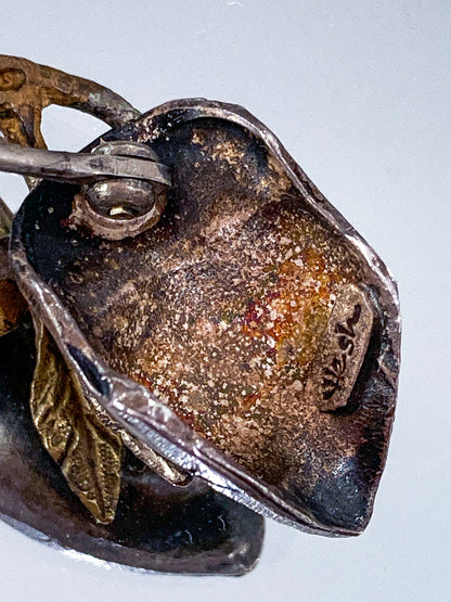 Vintage Linda Hesh Sculptural Branch Leaf Mask Face Brooch Pin