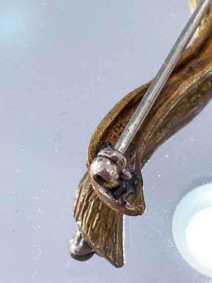 Vintage Linda Hesh Sculptural Branch Leaf Mask Face Brooch Pin